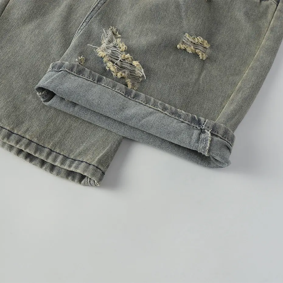 Vintage Ripped Baggy Jeans Blue Loose Wide Leg Denim Pants Streetwear Harajuku Hip Hop Jeans