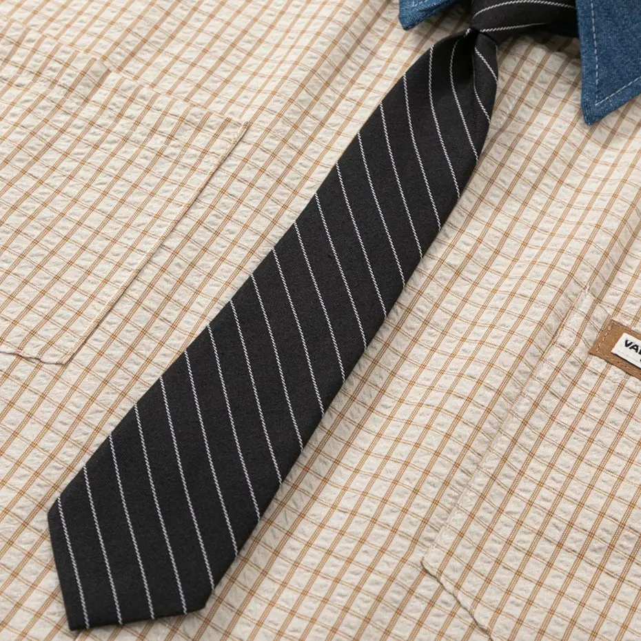 Vintage Japan Style Shirts with Necktie Unisex Varsity Shirts Loose Short Sleeve Button Up Blouse Oversized Y2K Plaid Shirts