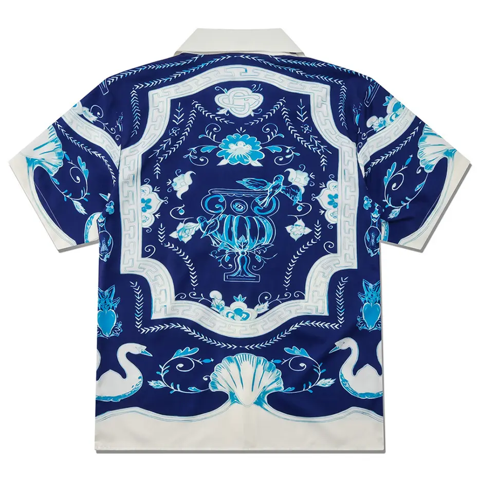 Vintage Harajuku Shirts Men Summer Casual Loose Short Sleeve Shirts Button Up Blouse Streetwear Hip Hop Shirts