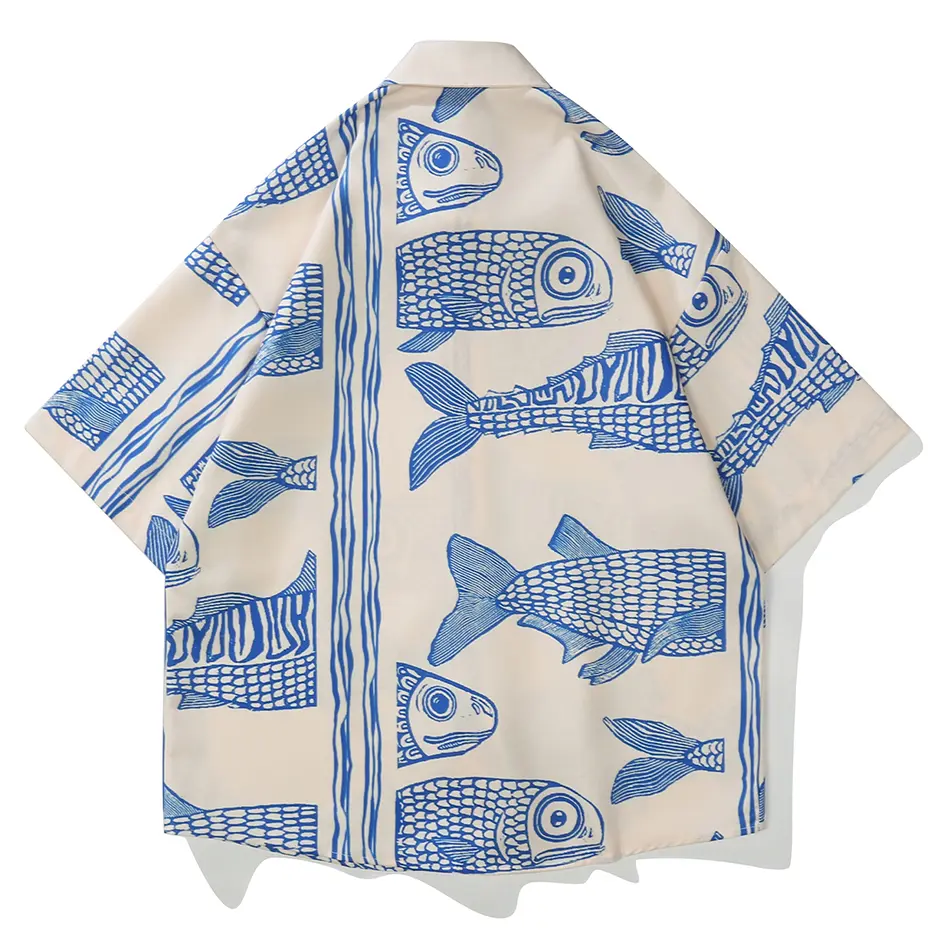 Japanese Harajuku Shirts Printed Vintage Loose Short Sleeve Button Up Blouse 2024 Men Summer Casual Shirts