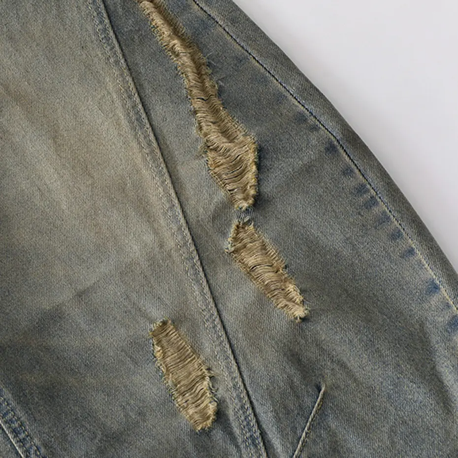 Men Vintage Ripped Baggy Jeans Blue Wide Leg Loose Denim Pants Streetwear Harajuku Hip Hop Retro Jeans Trousers