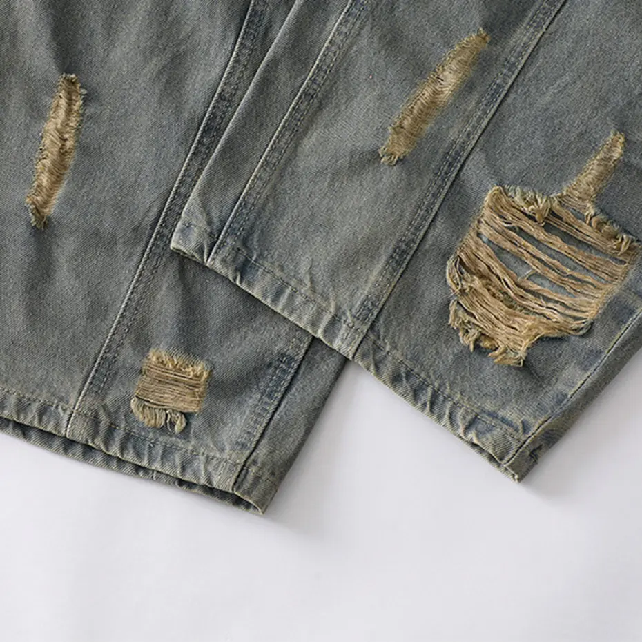 Men Vintage Ripped Baggy Jeans Blue Wide Leg Loose Denim Pants Streetwear Harajuku Hip Hop Retro Jeans Trousers