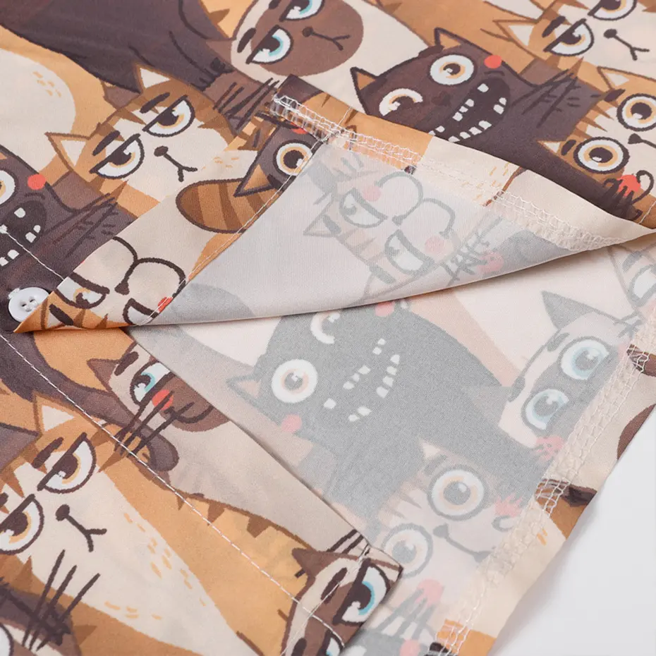 Cats Graphic Shirts Japanese Harajuku Shirts Men Summer Casual Loose Button Up Blouse