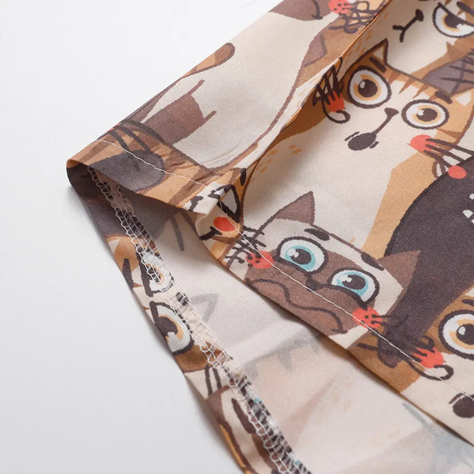 Cats Graphic Shirts Japanese Harajuku Shirts Men Summer Casual Loose Button Up Blouse