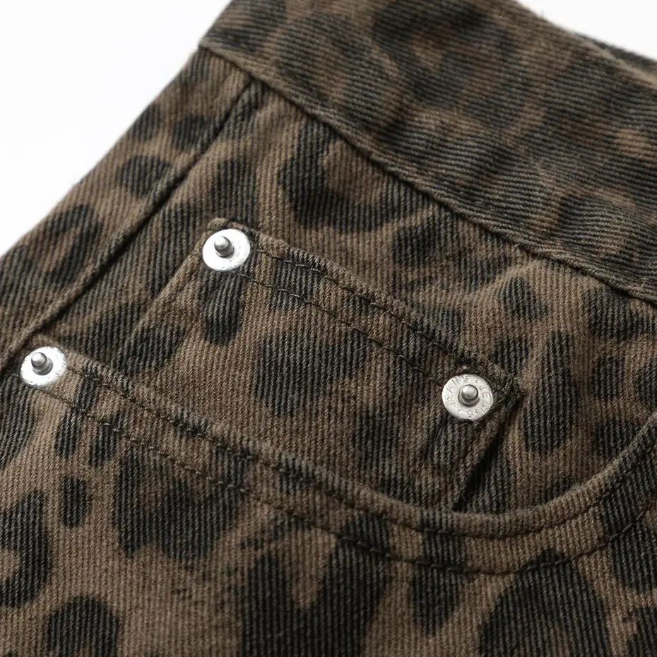 Vintage Leopard Jeans Men Hip Hop Streetwear Harajuku Hip Hop Baggy Jeans Trousers Retro Denim Pants