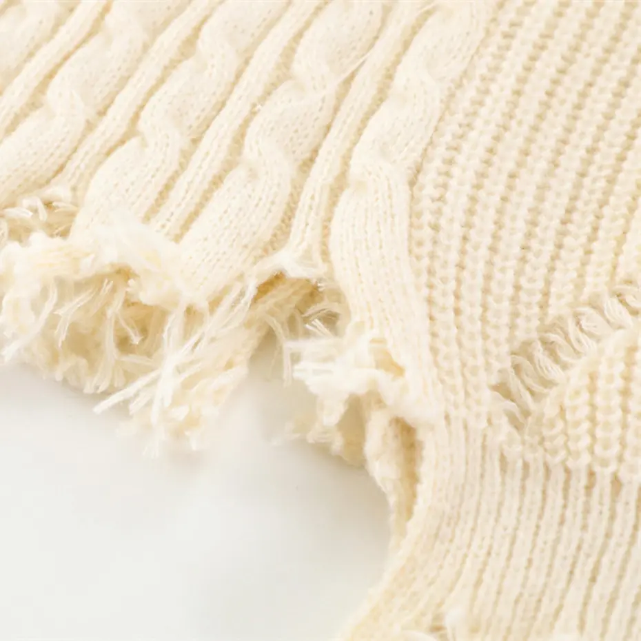 Hip Hop Oversized Sweater Black Beige Loose Knit Jumper Streetwear Harajuku Ripped Sweaters