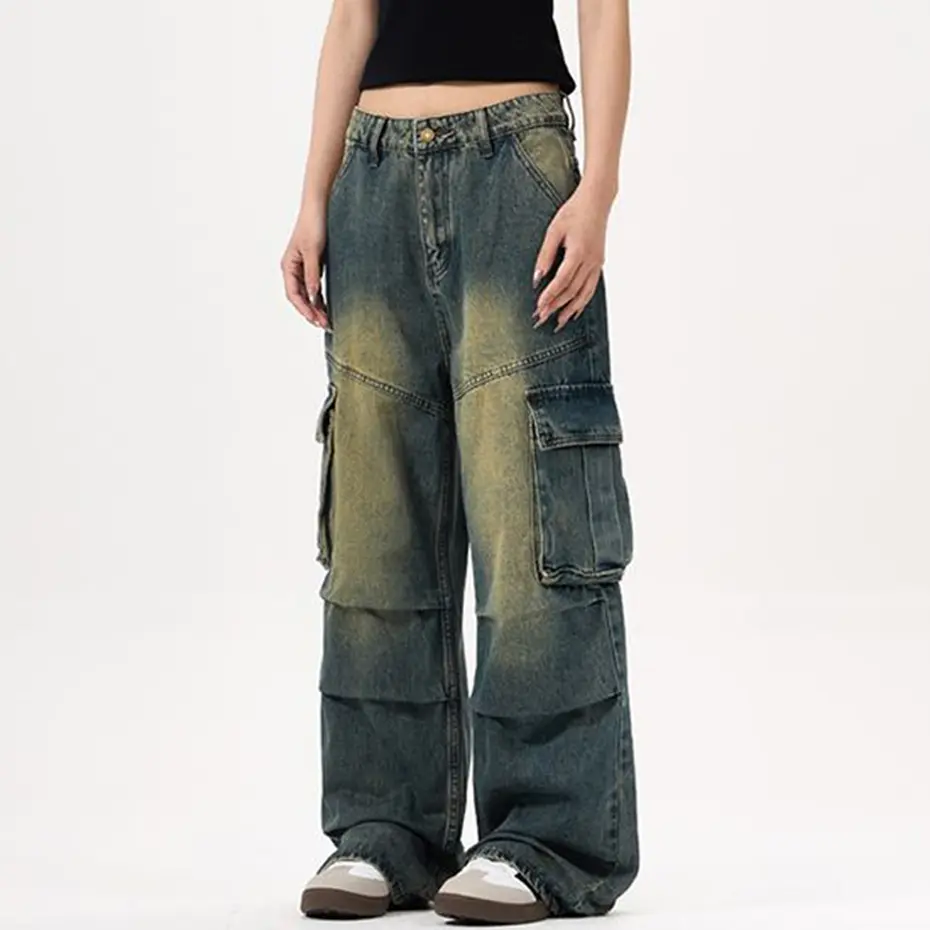 Vintage Baggy Jeans Side Pocket Loose Straight Denim Pants Unisex Streetwear Harajuku Hip Hop Jeans