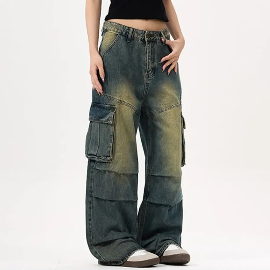 Vintage Baggy Jeans Side Pocket Loose Straight Denim Pants Unisex Streetwear Harajuku Hip Hop Jeans