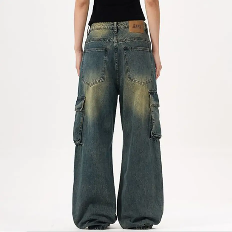 Vintage Baggy Jeans Side Pocket Loose Straight Denim Pants Unisex Streetwear Harajuku Hip Hop Jeans