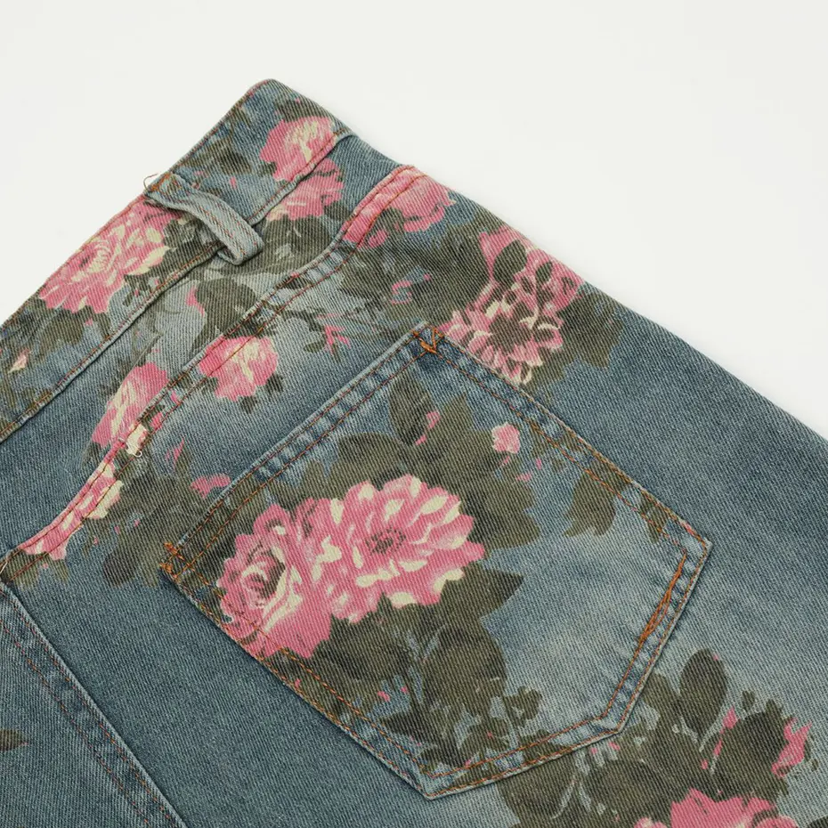Flower Graphic Jeans Loose Casual Straight Denim Pants Unisex Harajuku Vitnage Baggy Jeans Trousers