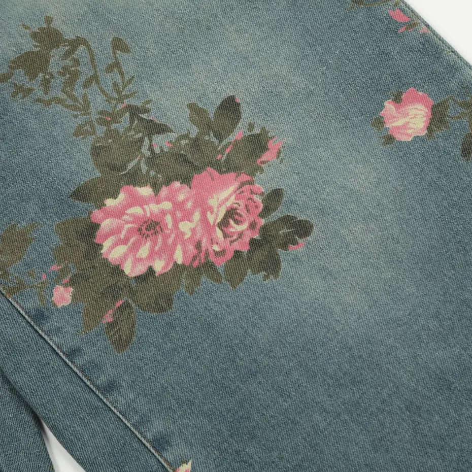 Flower Graphic Jeans Loose Casual Straight Denim Pants Unisex Harajuku Vitnage Baggy Jeans Trousers