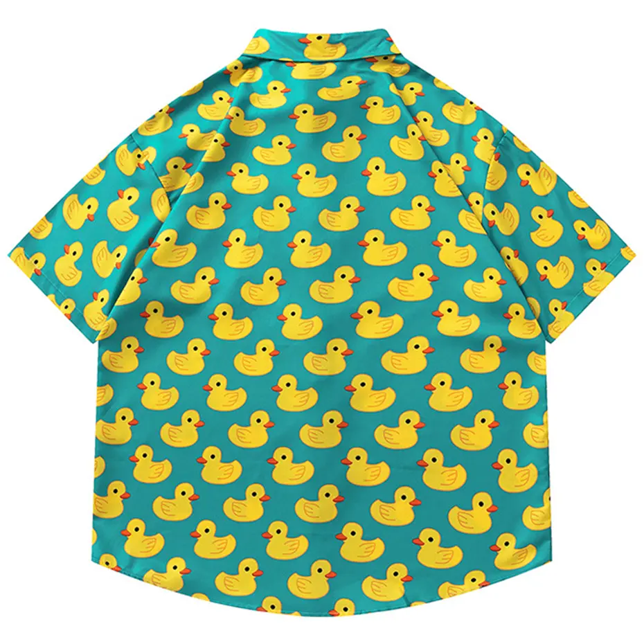 Duck Graphic Shirts Japanese Harajuku Summer Casual Loose Shirts Men Button Up Blouse Streetwear Hip Hop Shirts Tops