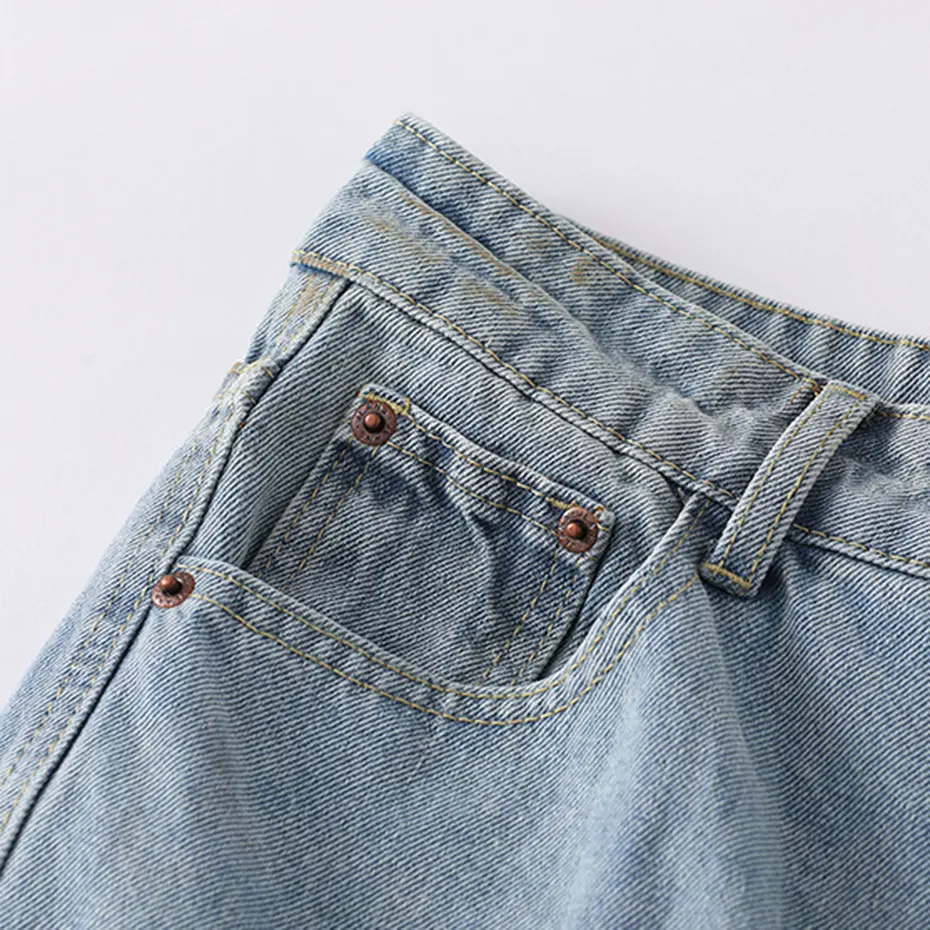 Hi Street Vintage Baggy Jeans Side Pocket Wide Leg Denim Pants Blue Loose Straight Jeans Trousers Streetwear Hip Hop
