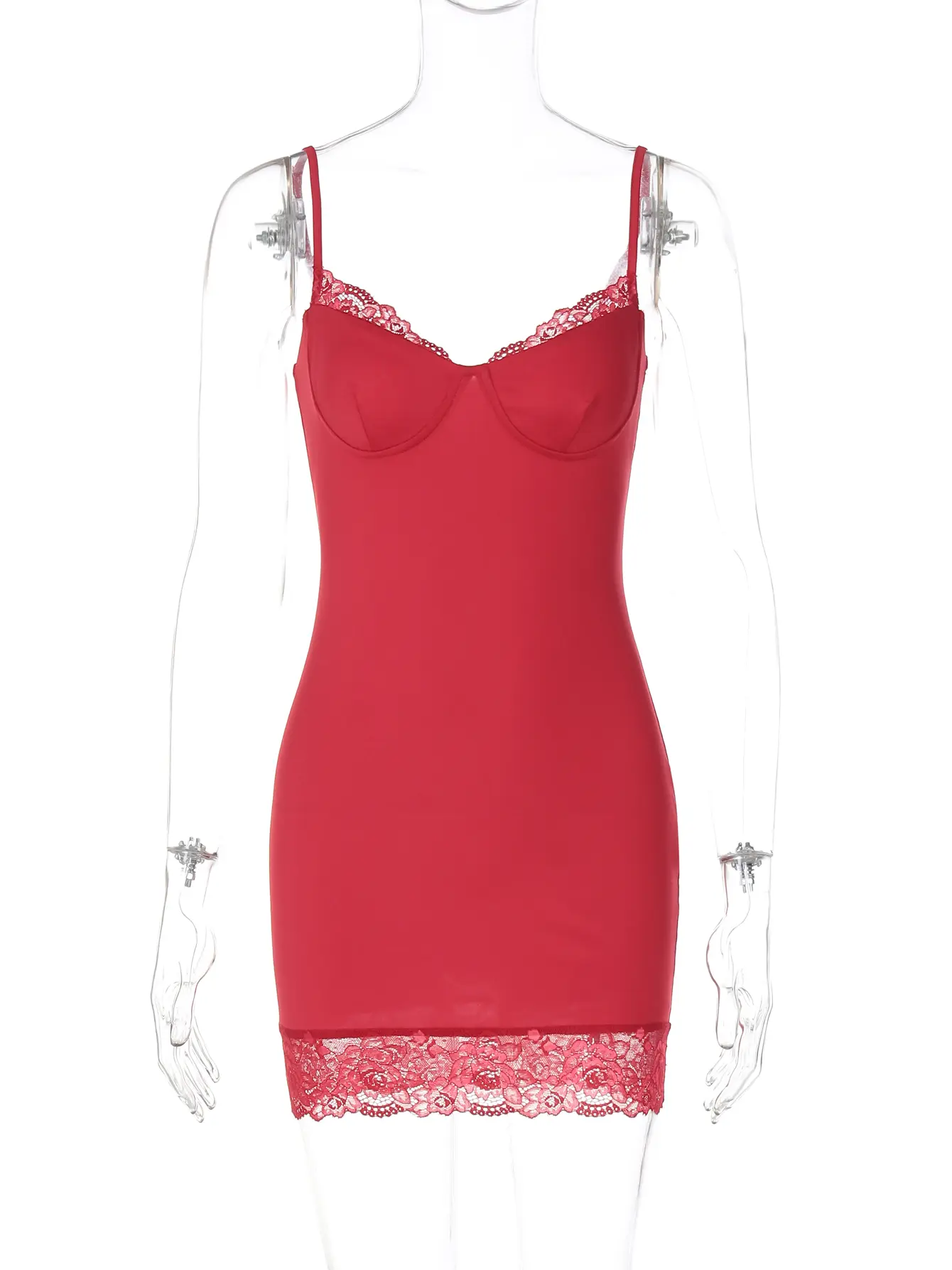 Hugcitar Red Slips Patchwork Lace Sexy Bodycon Maxi Dress 2025 Summer Women Fashion Y2K Clothes Streetwear Party Festival Club