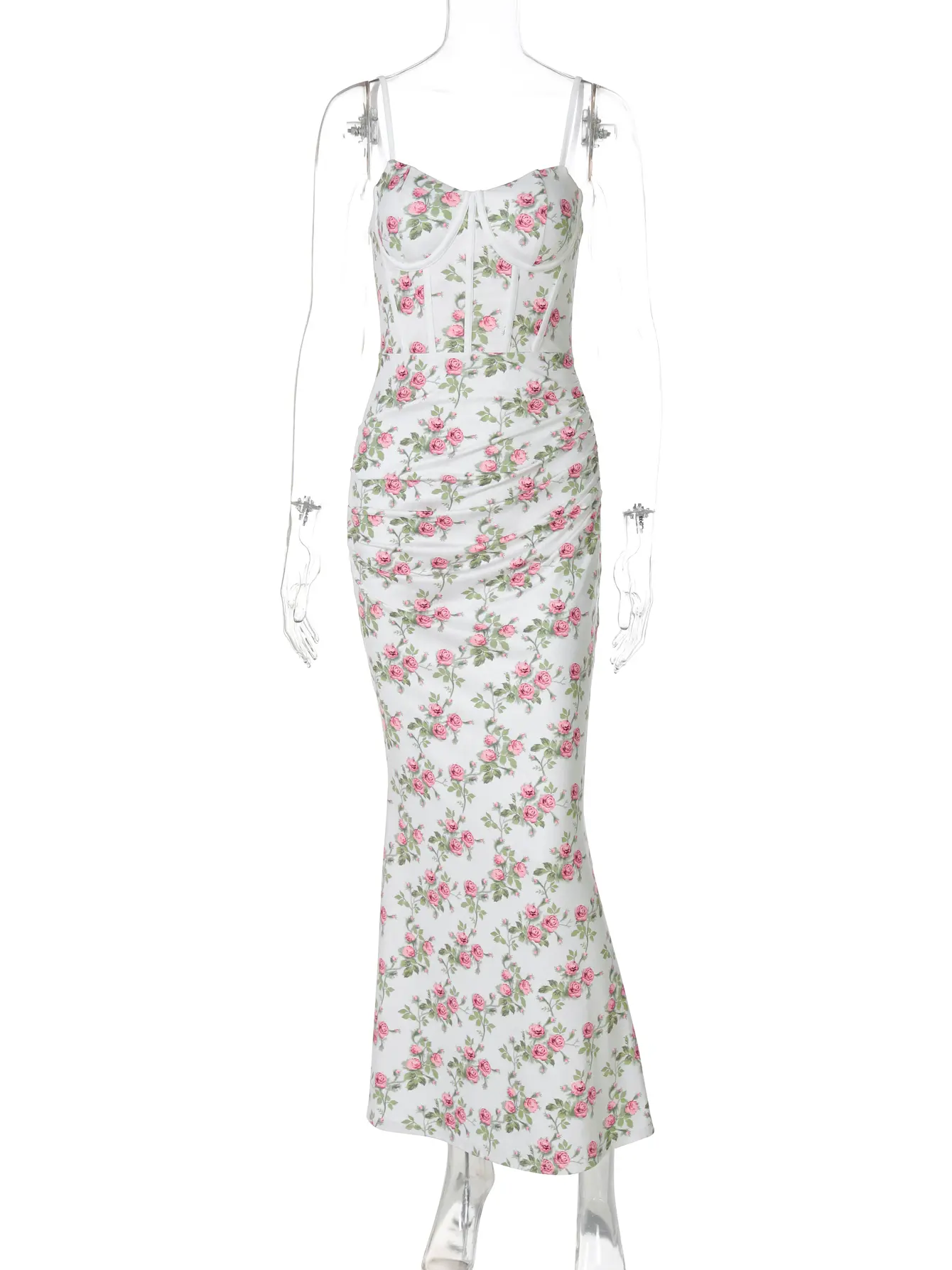 Hugcitar 2025 Elegant Floral Print Slips Backless Zip Up Sexy Bodycon Maxi Prom Dress Summer Fashion Y2K Clothes Party Festival