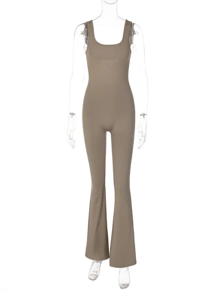 Hugcitar Solid Straps Sleeveless Backless Draped Sexy Bodycon Skinny Jumpsuit Spring Summer Women Casual Romper Streetwear Sport