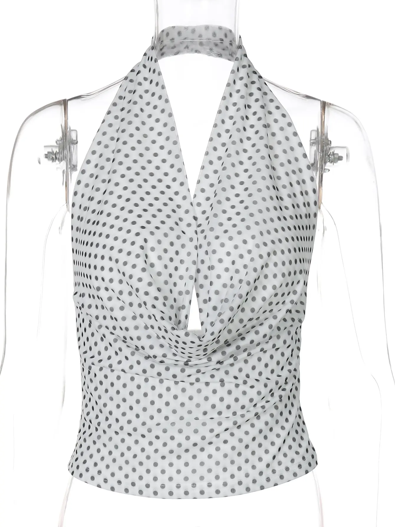 Hugcitar Spot Print Halter Sexy Backless Sexy Ruched Slim Crop Tank Top Summer Women Fashion Vacation Clothes Party Night Club