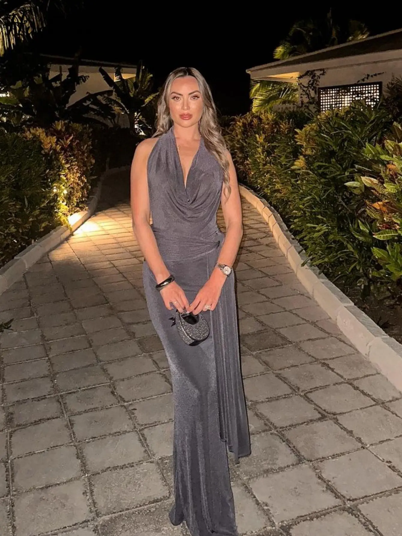 Hugcitar 2025 Solid Halter Swing Collar Backless Draped Bandage Sexy Slim Maxi Dress Women Elegant Y2K Clothes Birthday Party