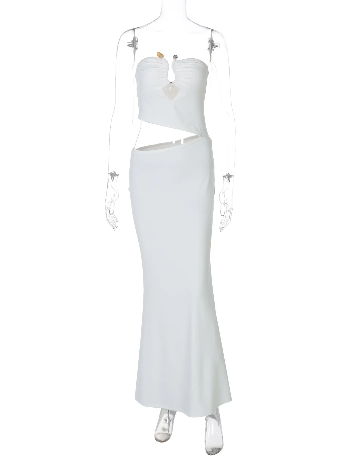 Hugcitar Elegant Ruched Strapless Sexy Hollow Out Sexy Slim Y2K Maxi Dress 2025 Summer Casual Women Outfits Beach Vacation Party