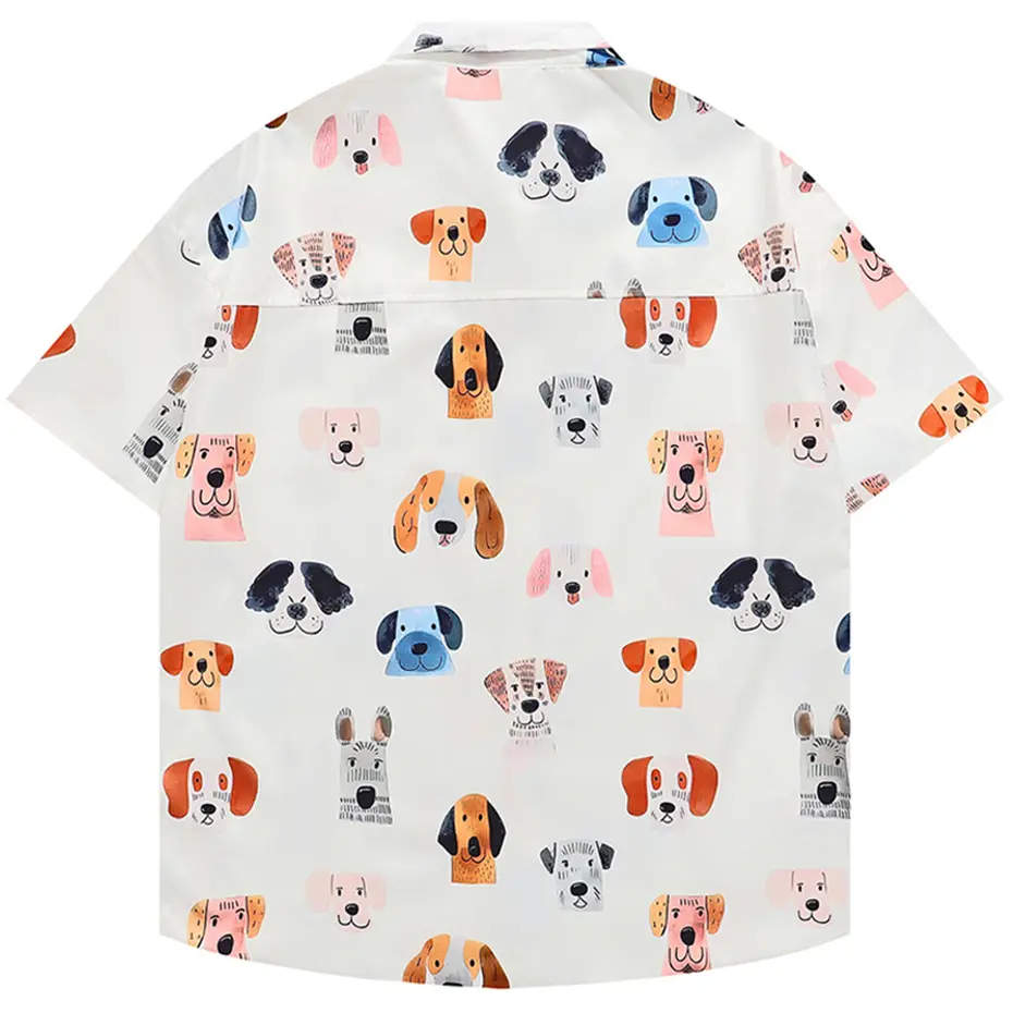 Funny Cartoon Dogs Graphic Shirts Loose Short Sleeve Kawaiian Shirts Men's Summer Casual Oversized Shirts Button Up Blouse Tops