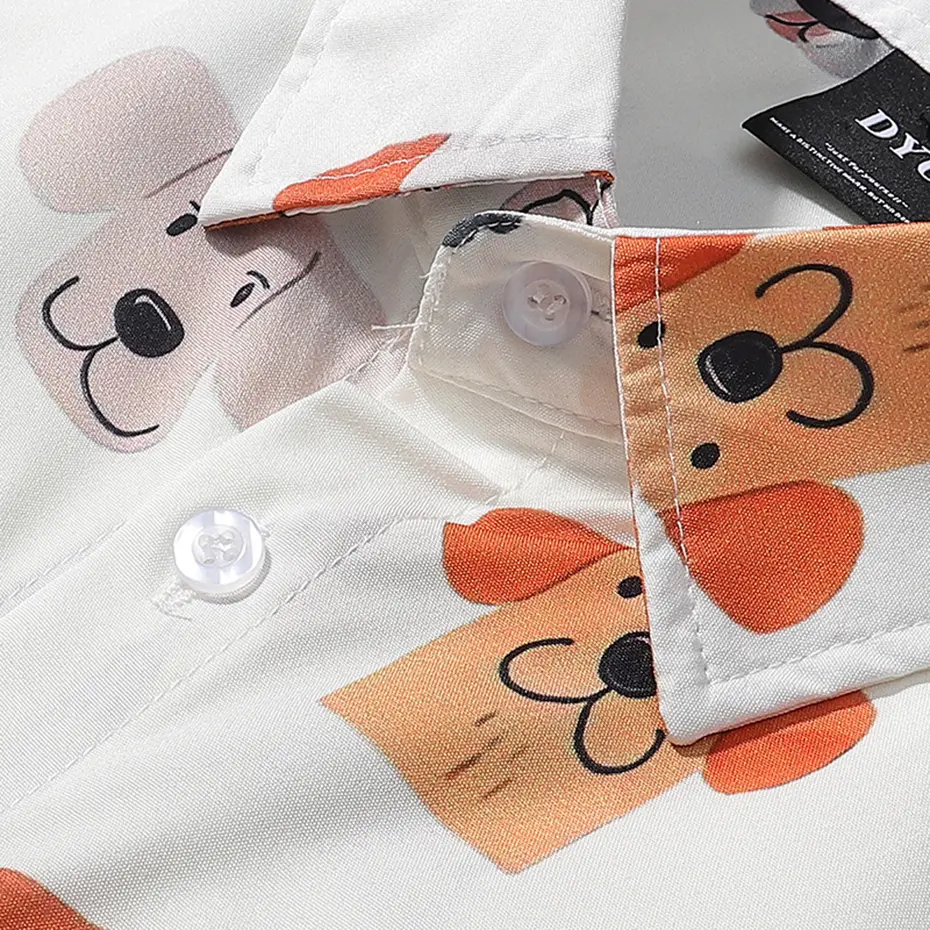 Funny Cartoon Dogs Graphic Shirts Loose Short Sleeve Kawaiian Shirts Men's Summer Casual Oversized Shirts Button Up Blouse Tops