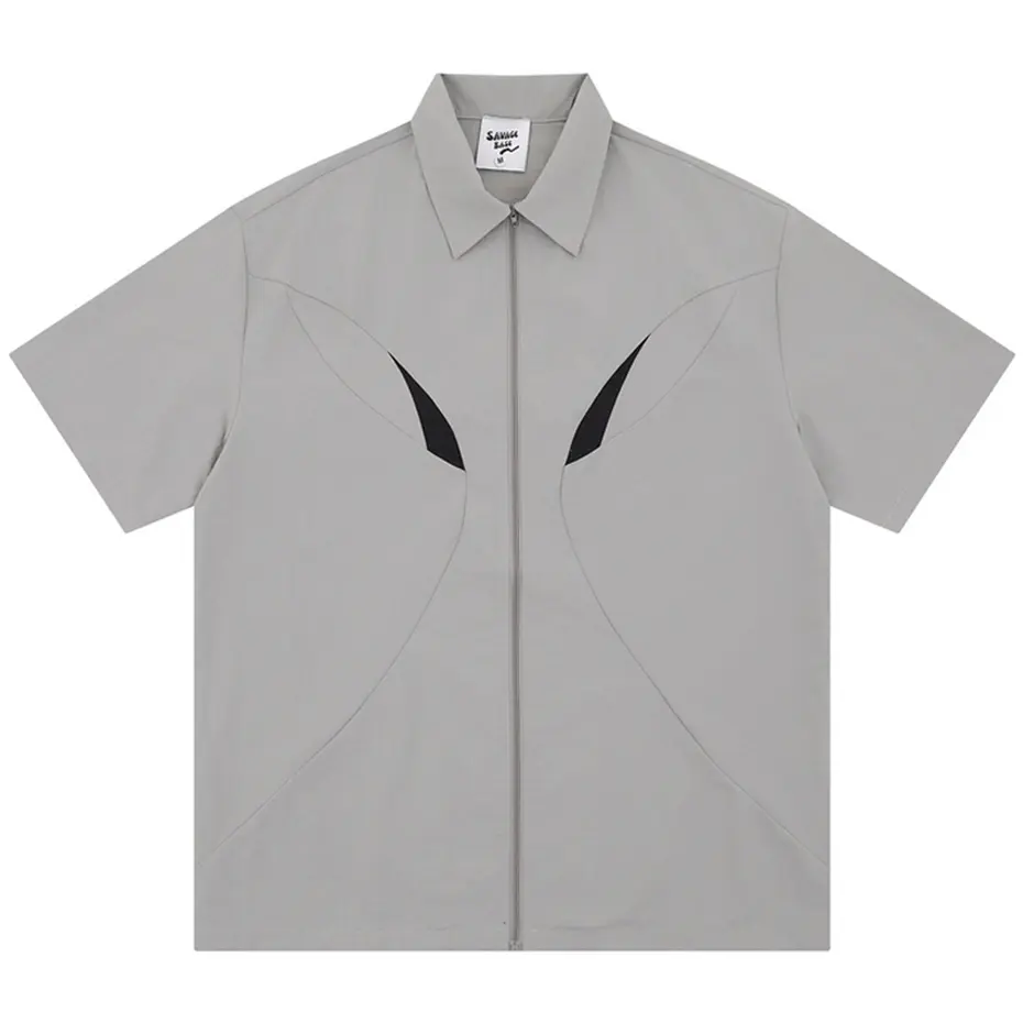 Tactical Shirts Men Streetwear Harajuku Hip Hop Shirts Color Block Patchwork Loose Shirts Blouse