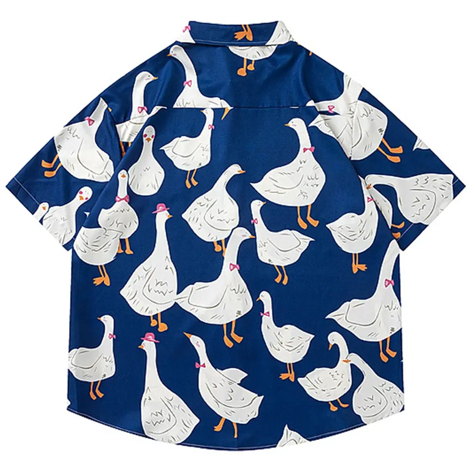 Duck Graphic Shirts Summer Casual Loose Short Sleeve Shirts Button Up Blouse Japanese Harajuku Shirts