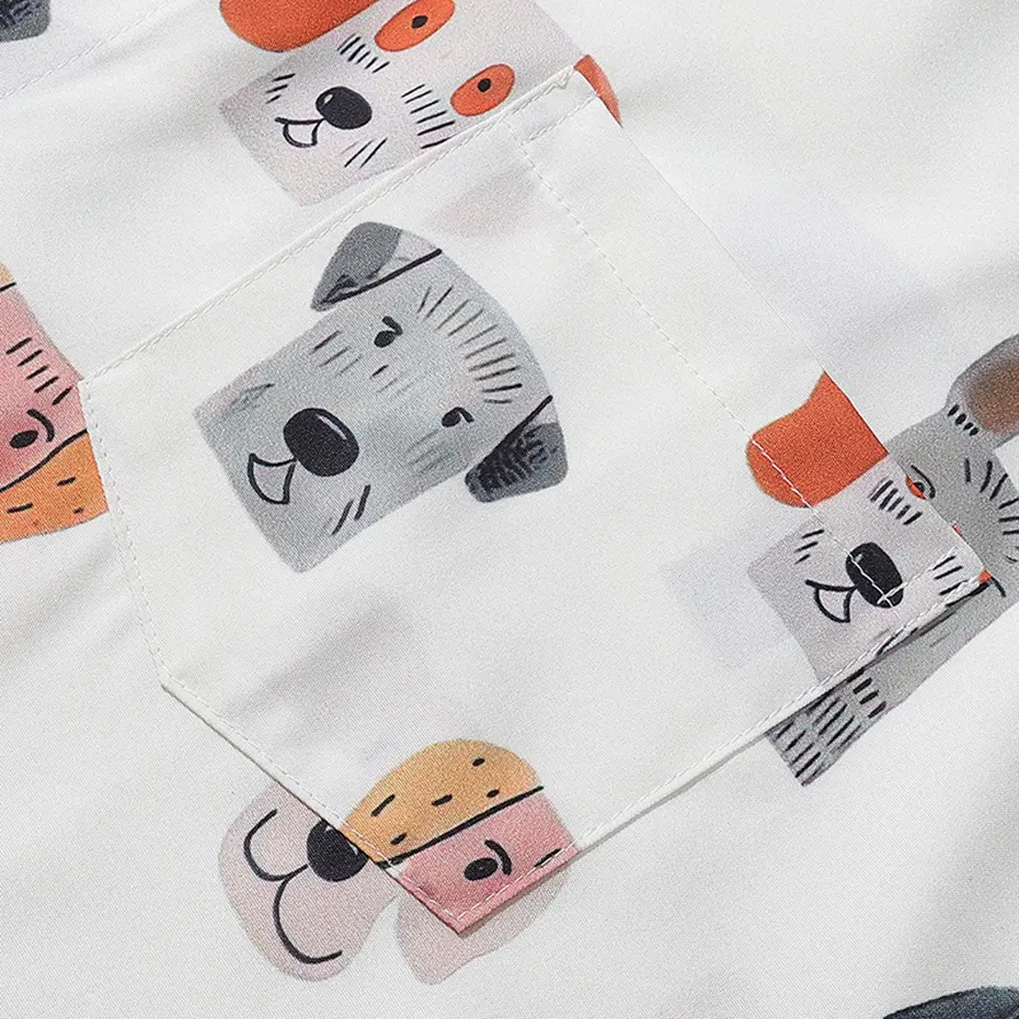 Funny Cartoon Dogs Graphic Shirts Loose Short Sleeve Kawaiian Shirts Men's Summer Casual Oversized Shirts Button Up Blouse Tops