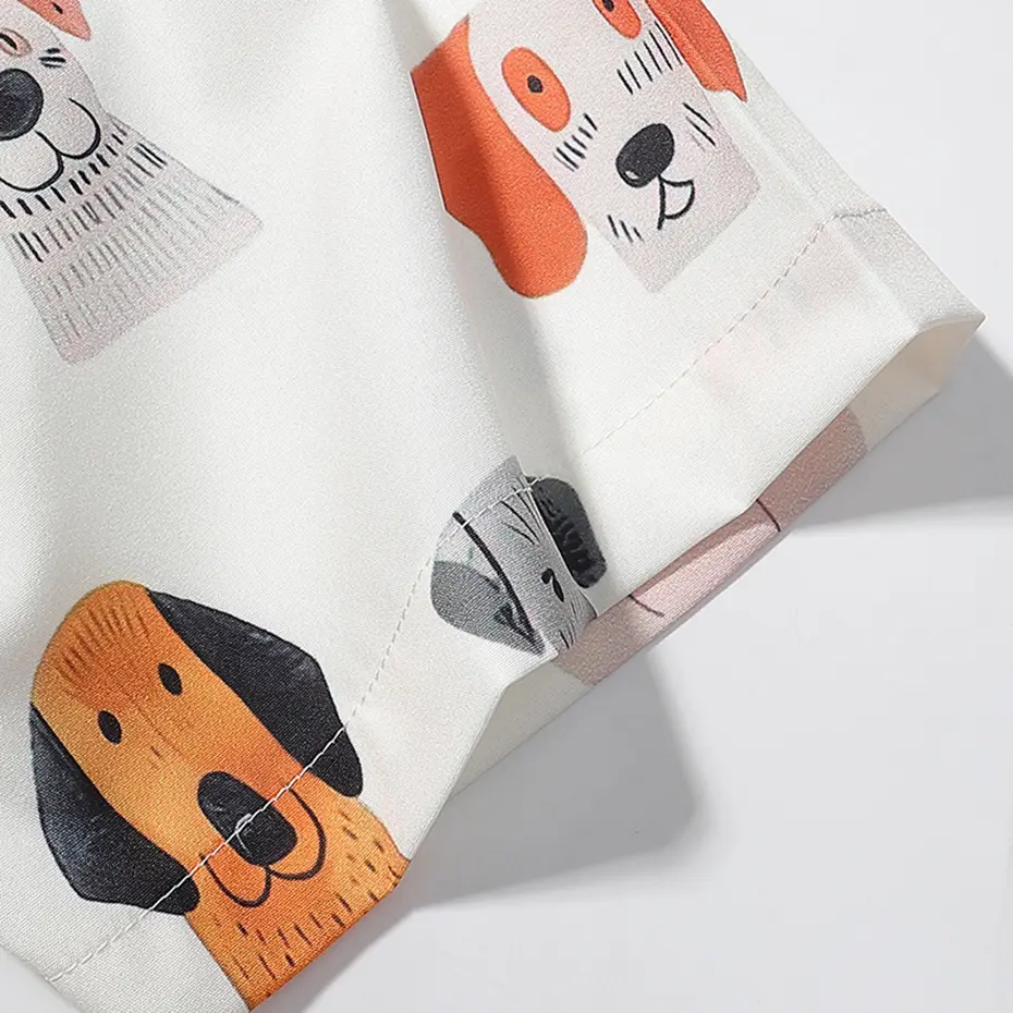 Funny Cartoon Dogs Graphic Shirts Loose Short Sleeve Kawaiian Shirts Men's Summer Casual Oversized Shirts Button Up Blouse Tops