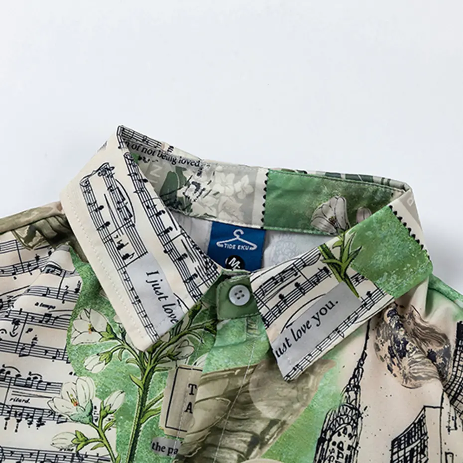 2025 Men's Japanese Harajuku Shirts Butterfly Flower Printed Loose Short Sleeve Shirts Tops Man Button Up Blouse