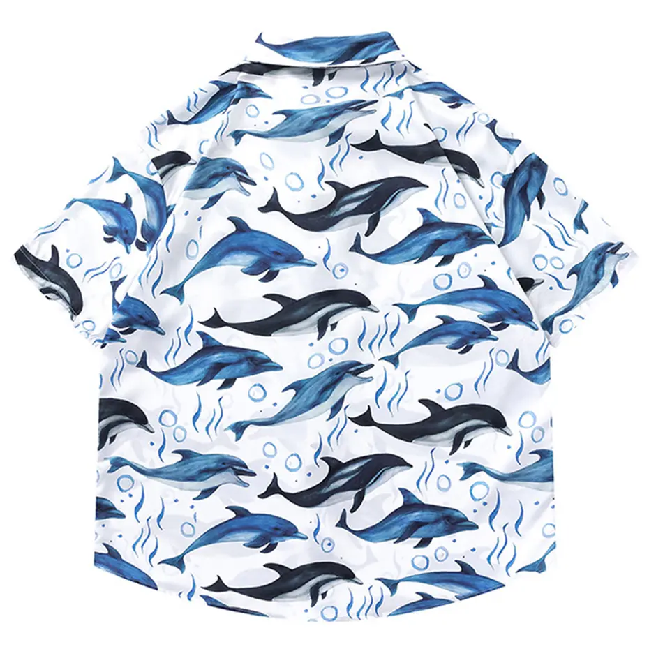 Dolphins Graphic Printed Shirts 2025 Summer Men Loose Casual Short Sleeve Shirts Button Up Blouse