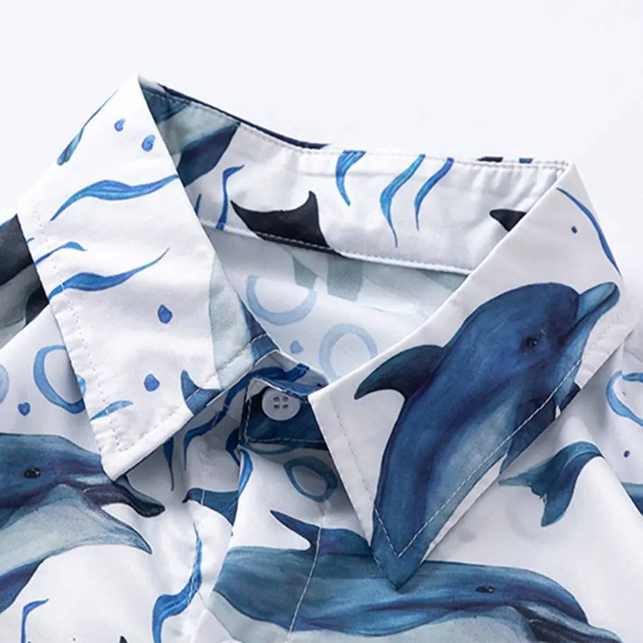 Dolphins Graphic Printed Shirts 2025 Summer Men Loose Casual Short Sleeve Shirts Button Up Blouse