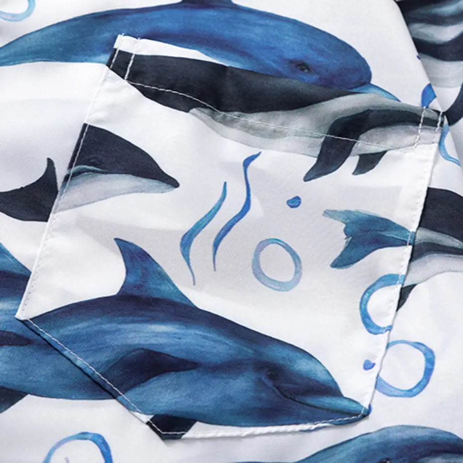 Dolphins Graphic Printed Shirts 2025 Summer Men Loose Casual Short Sleeve Shirts Button Up Blouse