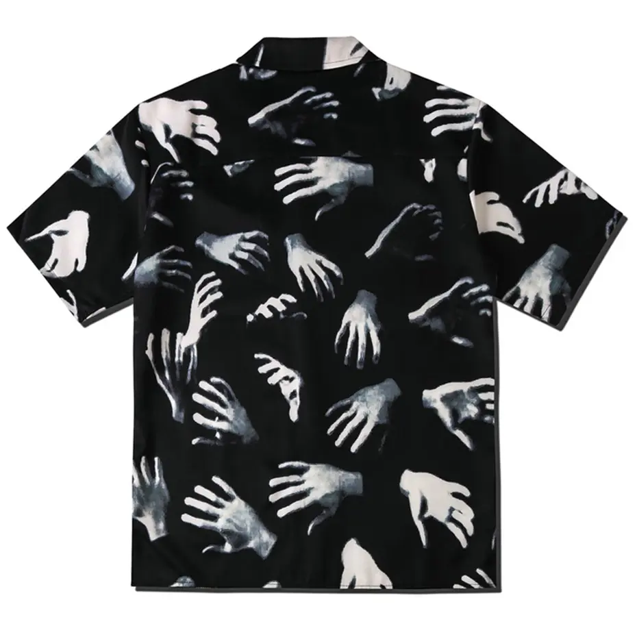 Hand Graphic Shirts Men Summer Casual Loose Short Sleeve Shirts Button Up Blouse Streetwear Harajuku Hip Hop Shirts