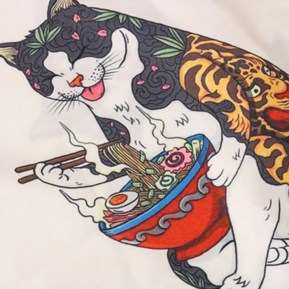 Japanese Harajuku Shirts Funny Cats Printed Men Shirts 2024 Summer Loose Short Sleeve Button Up Blouse Hip Hop Y2K Shirts Man