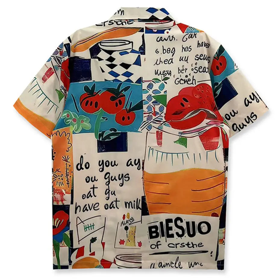 Vintage Graphic Shirts Men Summer Casual Loose Shirts Short Sleeve Button Up Blouse Streetwear Harajuku Hip Hop Shirts