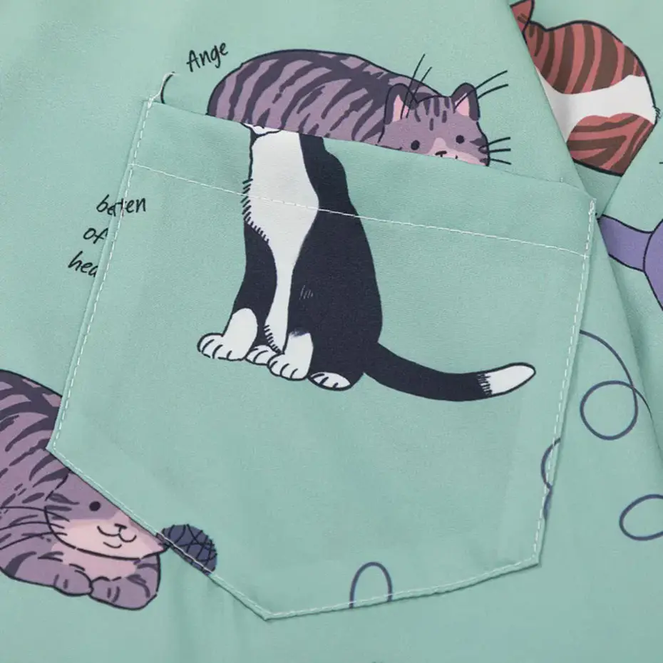 Harajuku Hawaiian Shirt Funny Cute Cat Kitten Graphic Print Summer Beach Shirts Hip Hop Fashion Loose Short Sleeve Button Blouse