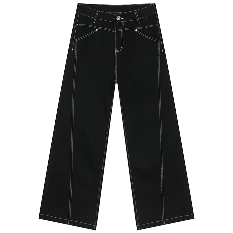 Black Striped Baggy Jeans Men's Korean Fashion Denim Pants Casual Loose Straight Jeans Trousers for Male