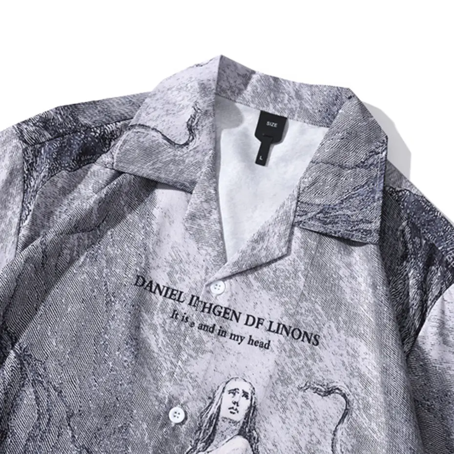 Vintage Graphic Shirts Men Summer Casual Loose Short Sleeve Shirts Button Up Blouse Streetwear Harajuku Hip Hop Shirts
