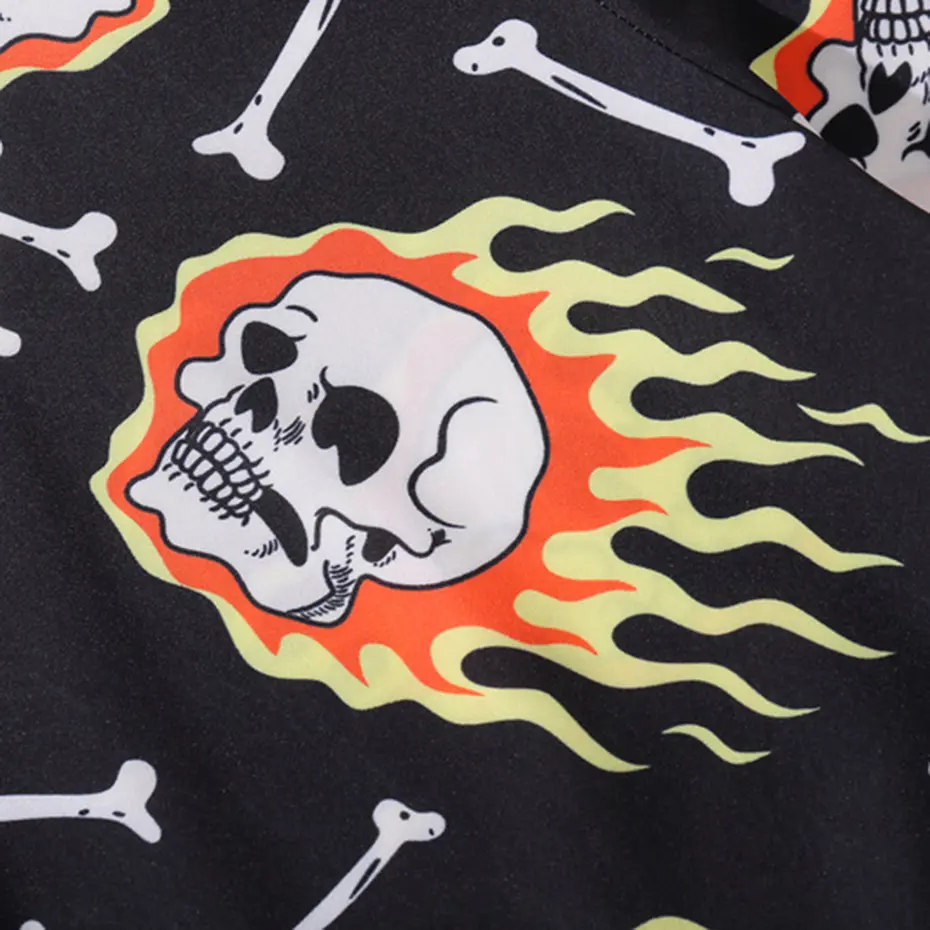 Skulls Graphic Shirts Men Streetwear Harajuku Hip Hop Shirts Summer Short Sleeve Button Up Blouse
