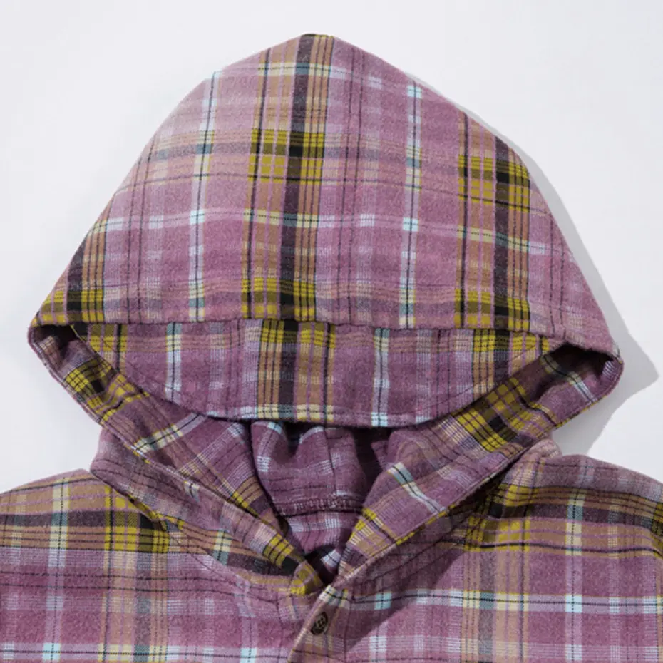 Hi Street Hooded Shirts Vintage Oversizd Plaid Shirts Button Up Blouse Streetwear Harajuku Hip Hop Shirts