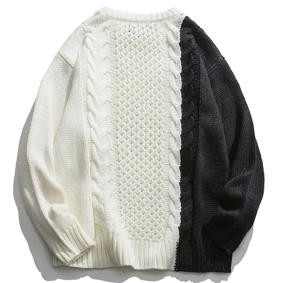 Patchwork Sweaters Men Casual Loose Pullover Sweaters Knit Jumper Streetwear Harajuku Hip Hop Oversized Sweaters Knitwear