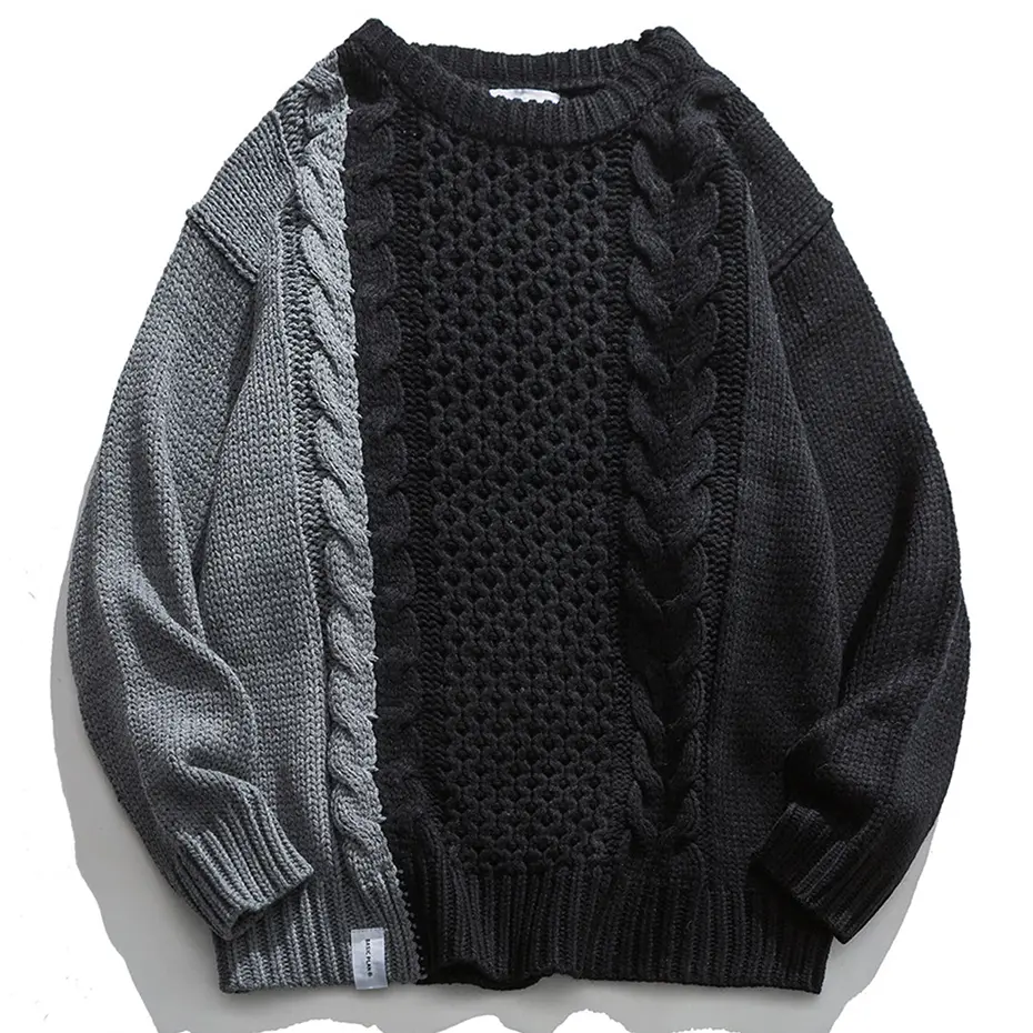 Patchwork Sweaters Men Casual Loose Pullover Sweaters Knit Jumper Streetwear Harajuku Hip Hop Oversized Sweaters Knitwear