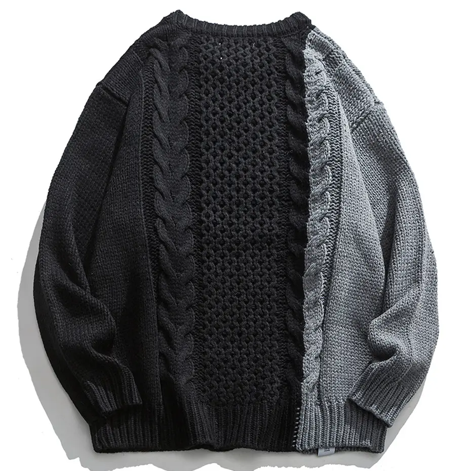 Patchwork Sweaters Men Casual Loose Pullover Sweaters Knit Jumper Streetwear Harajuku Hip Hop Oversized Sweaters Knitwear