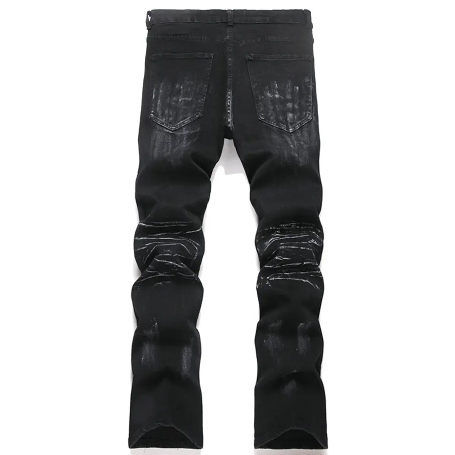 Diamond Star Patchwork Jeans Men Fashion Black Straight Slim Denim Pants Rhinestone Splicing Jeans Trousers for Male