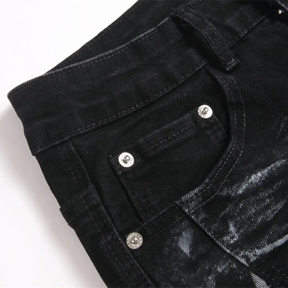 Diamond Star Patchwork Jeans Men Fashion Black Straight Slim Denim Pants Rhinestone Splicing Jeans Trousers for Male
