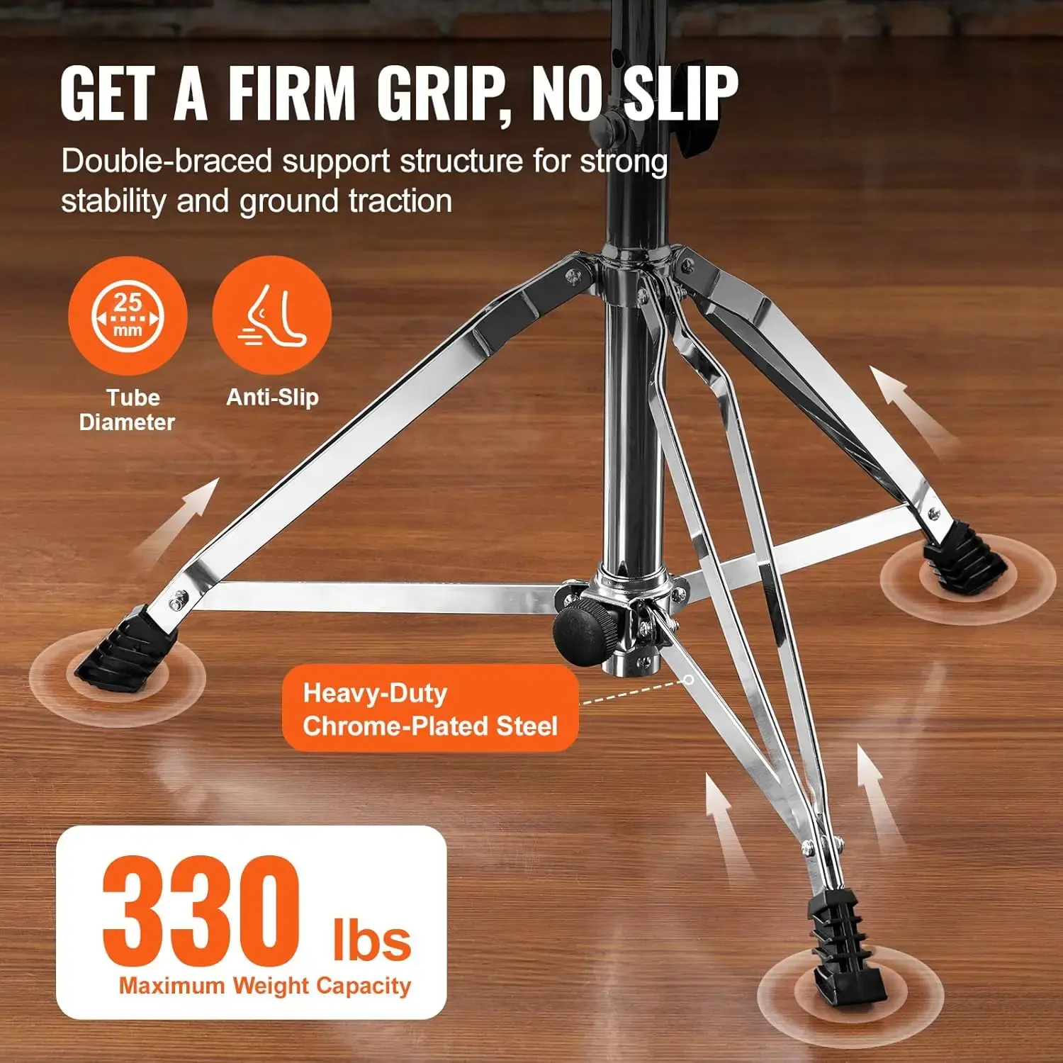 Drum Throne, 19.3 to 23 in / 490-585 mm Height Adjustable, Padded Drum Stool Seat with Anti-Slip Feet 5A Drumsticks 330 lbs