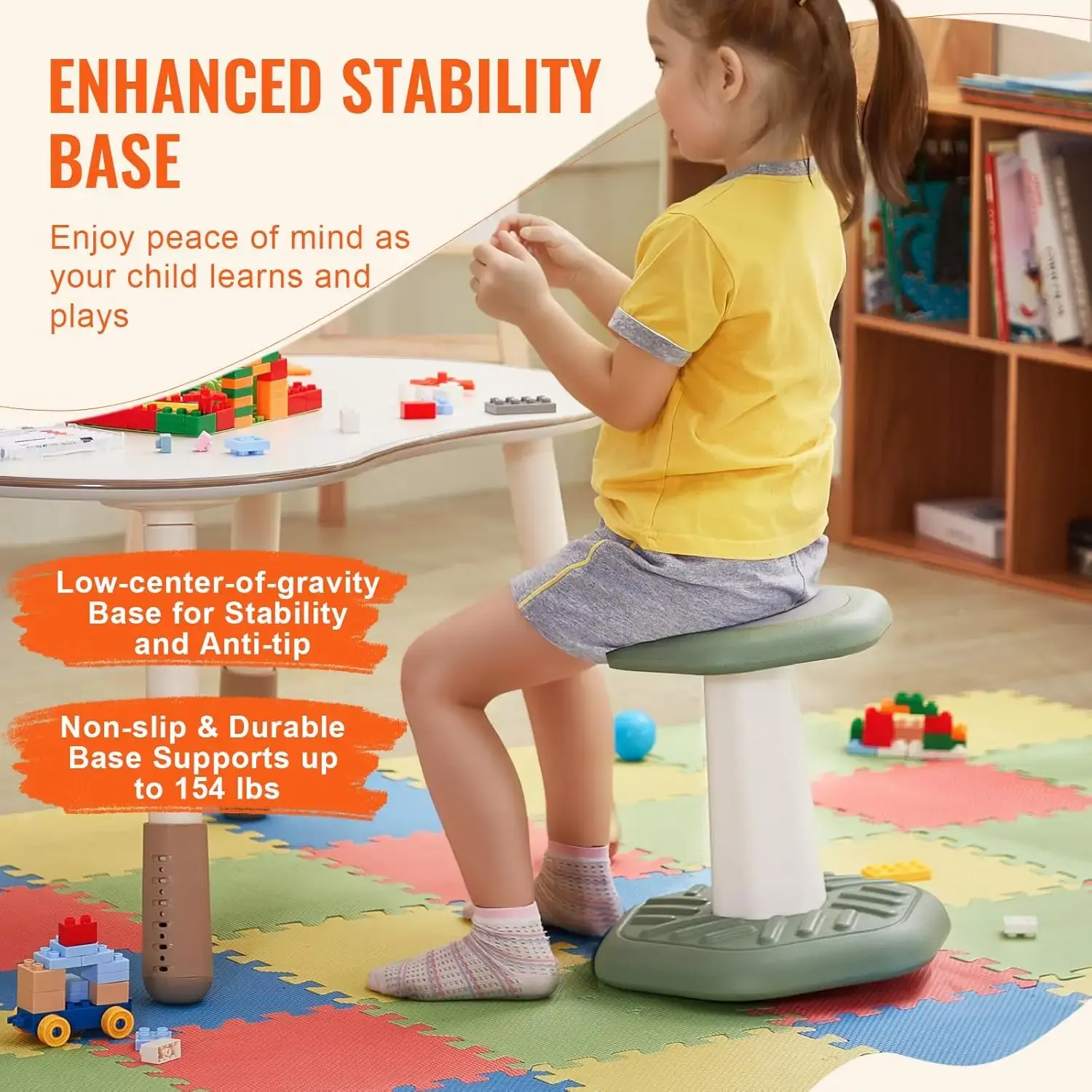 Kids Wobble Chair Active Chair with Sponge Cushion, Wobble Stool Improves Focus, Posture and Calm Children, Ideal for Schools