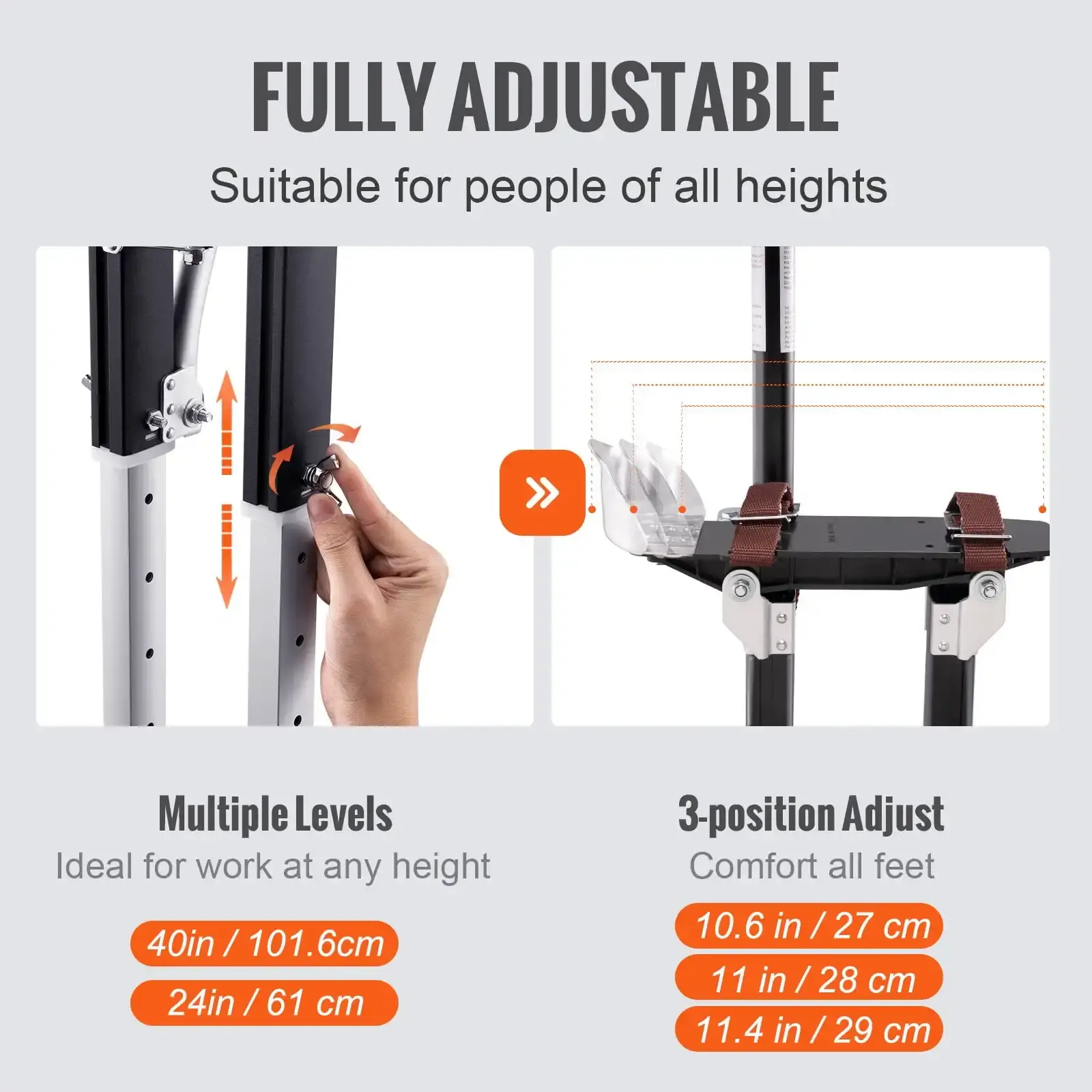 Drywall Stilts Aluminum Tool Stilts 24''-40'' Adjustable Painting Black