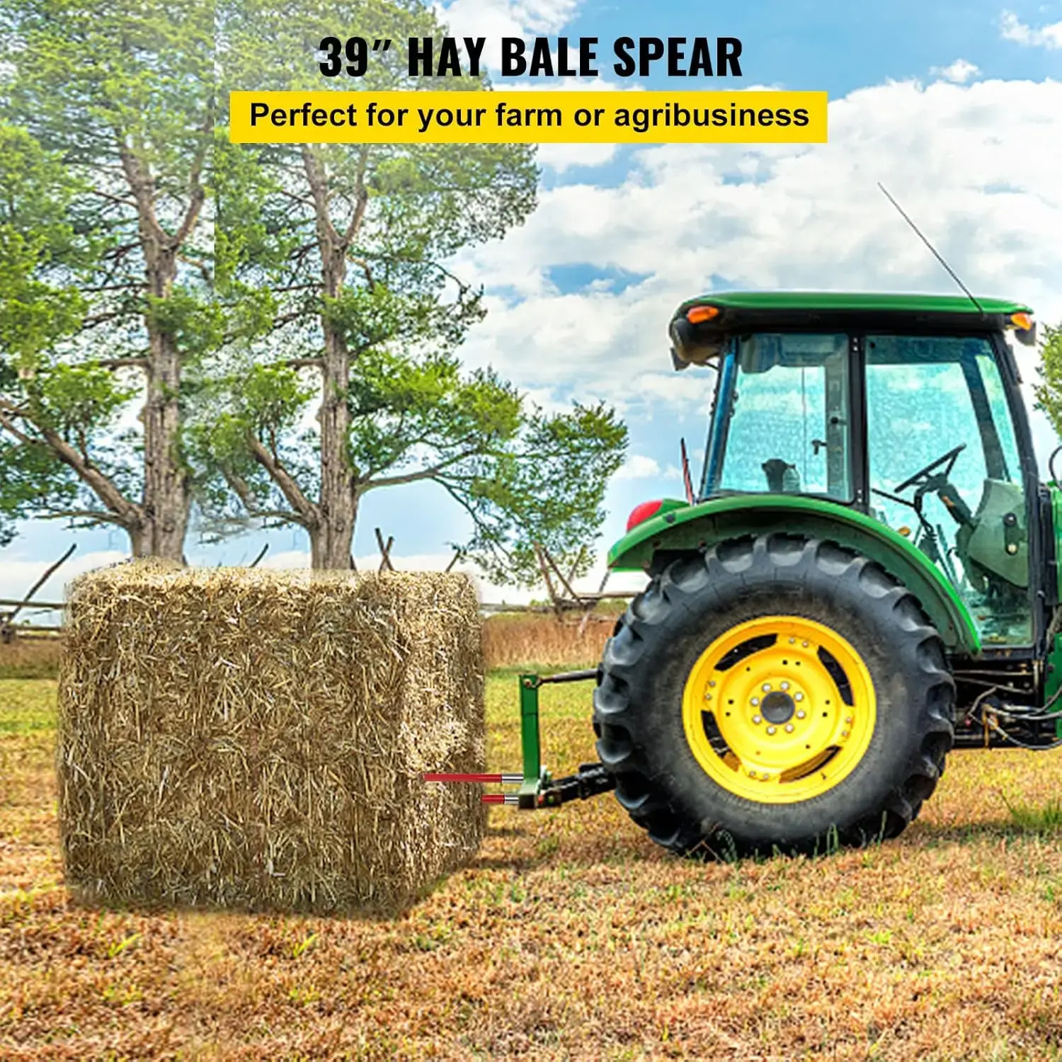 Pair Hay Spear 39" Bale Spear 3000 lbs Capacity,Bale Hay Spike with Hex Nut & Sleeve for Buckets Tractors Loaders